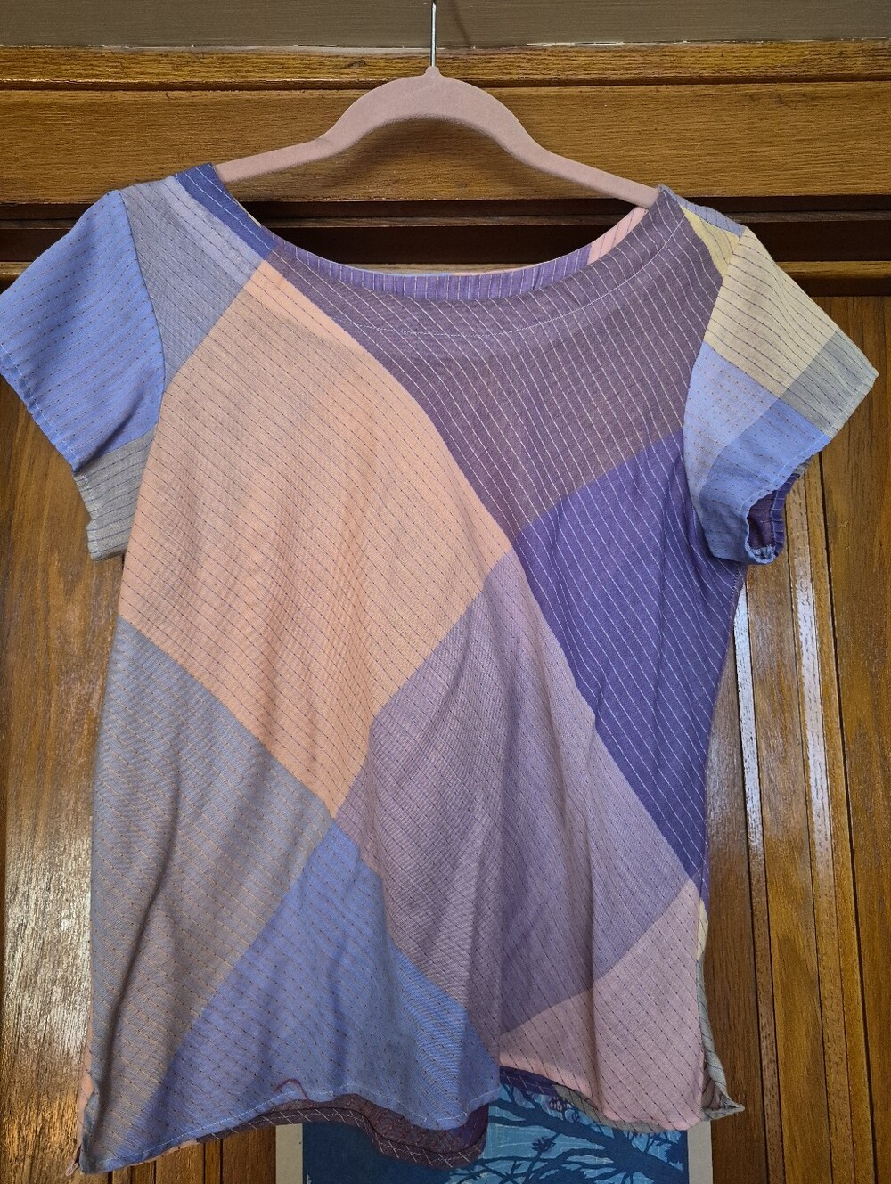Vintage 70s Purple/Lavender/Pink Short Sleeve Blouse, Lightweight Cotton-Poly